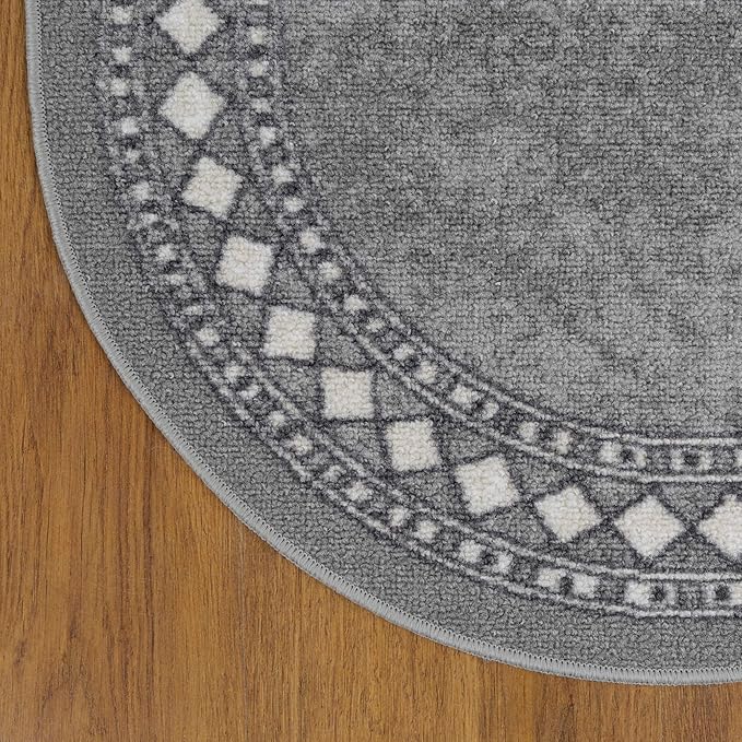Antep Rugs Alfombras Modern Bordered 2x5 Non-Skid (Non-Slip) Low Profile Pile Rubber Backing Kitchen Area Rugs (Gray, 2' x 5' Oval)