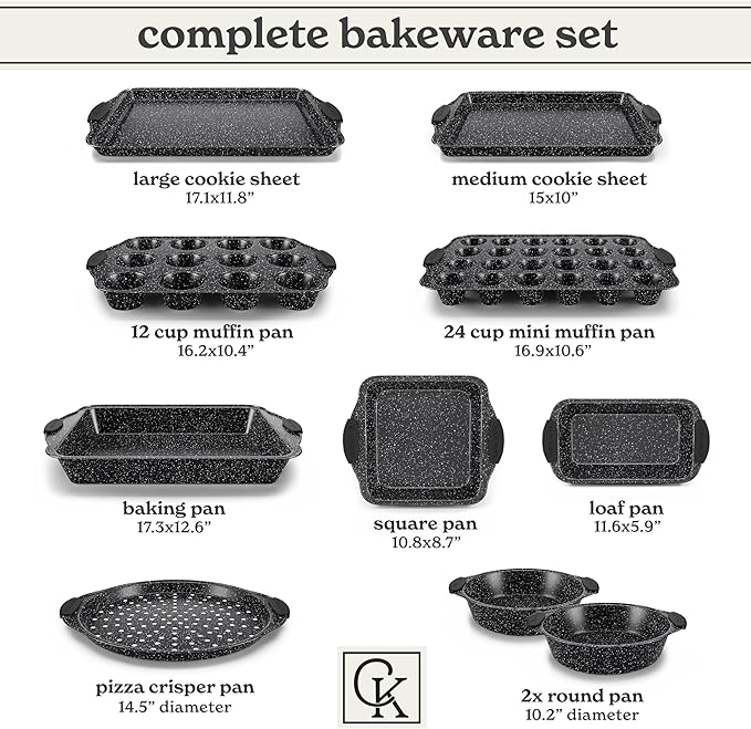 Country Kitchen Nonstick Stackable Bakeware Set - Durable, Easy Release Baking Set, Black, 10 Pcs