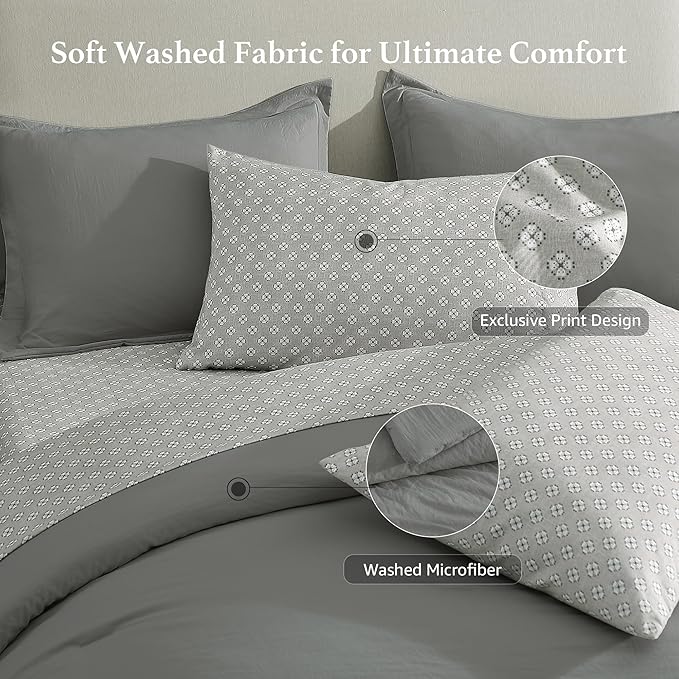 Monbix King Size Comforter Set - 7 Pieces Granite Grey Prewashed Bed in a Bag King Bedding Sets with Comforters, All Seasons Down Alternative Comforter Bed Set with Sheets,Pillowcases & Shams