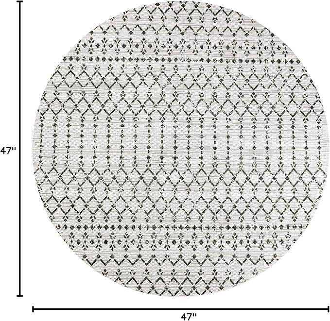 JONATHAN Y SMB108I-4R Ourika Moroccan Geometric Textured Weave Cream/Black 4' Round Indoor/Outdoor Area Rug, Pet Friendly, Non-Shedding, Stain Resistant, Easy-Cleaning for Backyard, Patio, Porch