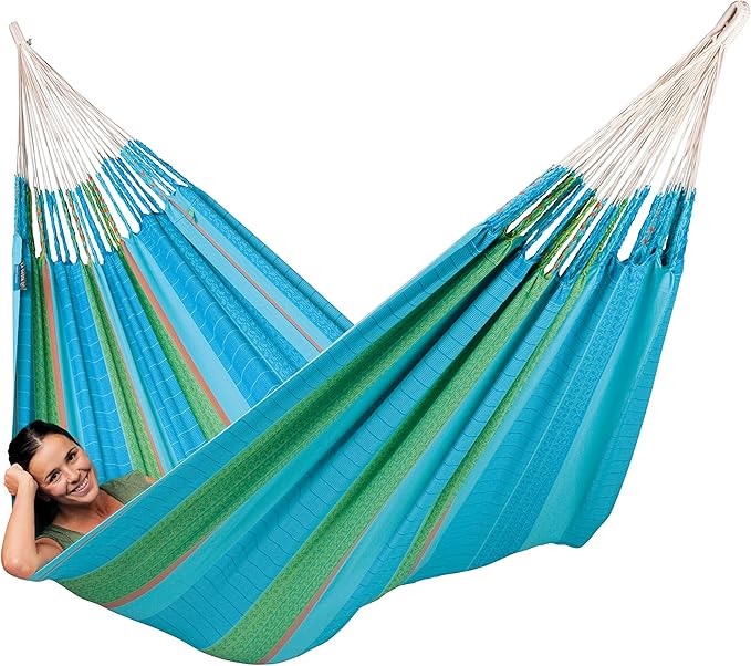 LA SIESTA Flora Hammock, Transform Your Backyard, Patio, or Porch into a Relaxation Oasis, Ultra Soft Cotton Hammock, Max 440 Lbs, Family Hammock, King, Curaçao