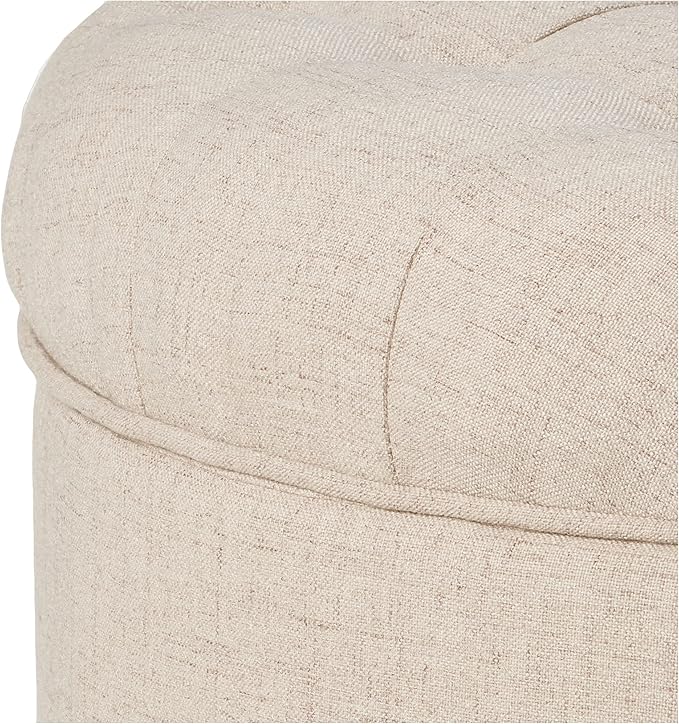 Homepop Home Decor Button Tufted Woven Round Storage Ottoman Large
