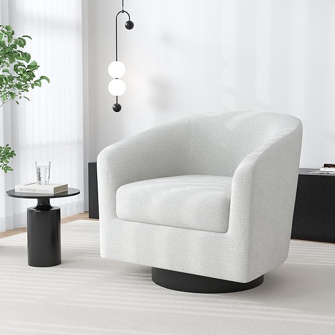 Swivel Barrel Accent Chair, Modern Round Chenille Fabric Arm Chair for Living Room, Bedroom, Comfy Club Reading Chairs for Adults（Chenille Fabric, Beige, Set of 4