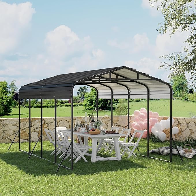 12x20 FT Metal Carport, Garage with Updated Frame Structure, Galvanized Steel Roof and Enhanced Base Canopy, Metal Garage Car Shelter Shade for Car, Boats and Truck
