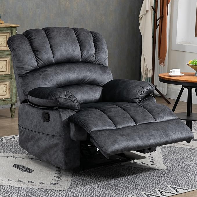 Large Recliner, 23" Wide Seat, A Recliner with Three Position, Recliner Chair Oversized with Two Side Pockets, Dark Gray