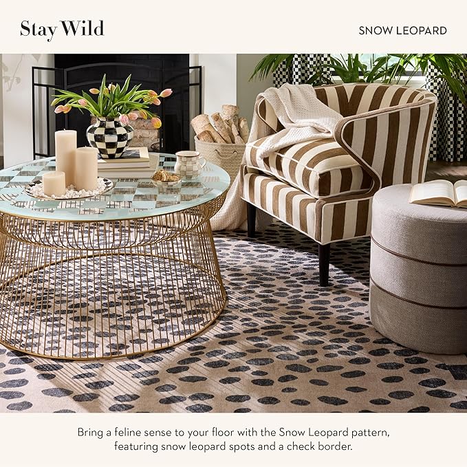 MACKENZIE-CHILDS Washable Rug, Decorative Indoor Rug, 3' x 5', Snow Leopard