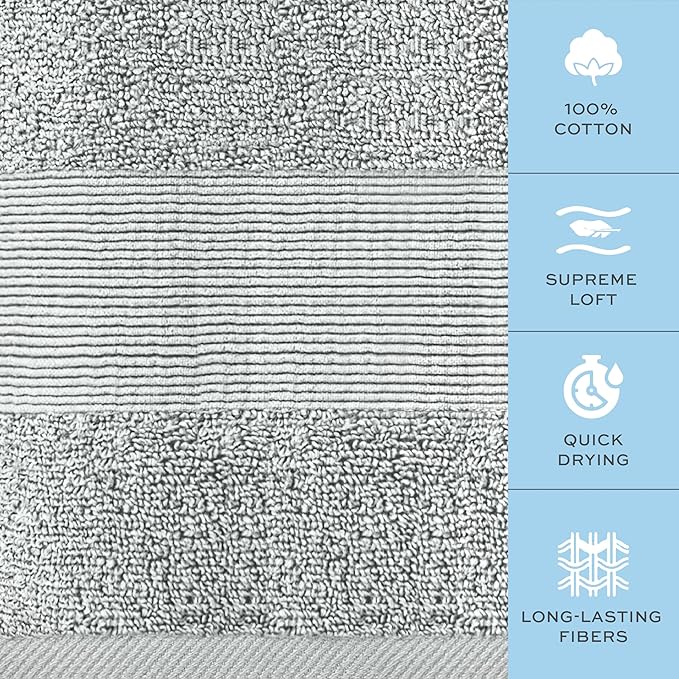 White Classic Resort Collection Soft Washcloth Face & Body Towel Set | 12x12 Luxury Hotel Plush & Absorbent Cotton Washclothes [12 Pack, Dolphin Grey]