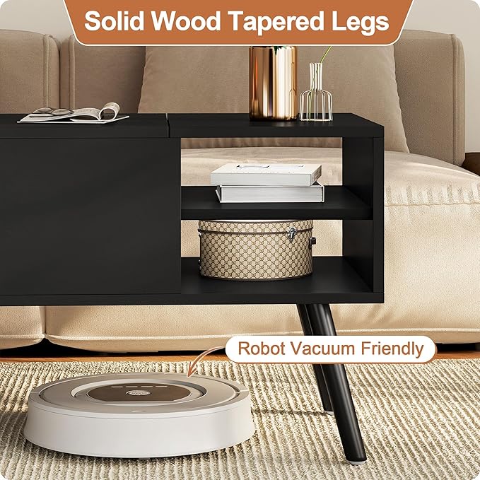 ALINE FURNITURE Black Coffee Table Lift Top - Wood Coffee Table with Hidden Compartment Storage - 40" Lift Up Coffee Tables for Living Room