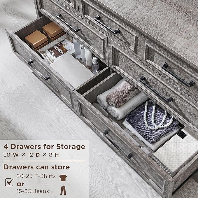 7 Drawer Dresser, Farmhouse Chest of Drawers for Bedroom, 52" Wide Dresser TV Stand with Large Metal Handles, Wood Drawer Organizer for Living Room, Hallway - Grey