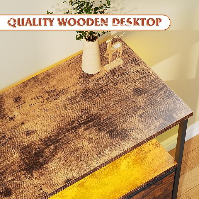 TV Stand Dresser with LED Lights & Power Outlets, Entertainment Center for 50" Inch TV, 5 Drawers TV Stand for Bedroom Dresser with Shelves for Living Room, Sturdy Metal Frame, Rustic Brown