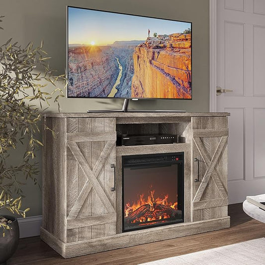 BELLEZE 47" TV Stand with 18" Electric Fireplace Heater & Media Entertainment Center Console Table for TV up to 50" with Open Storage Shelves & Cabinets - Veropeso (Ashland Pine)