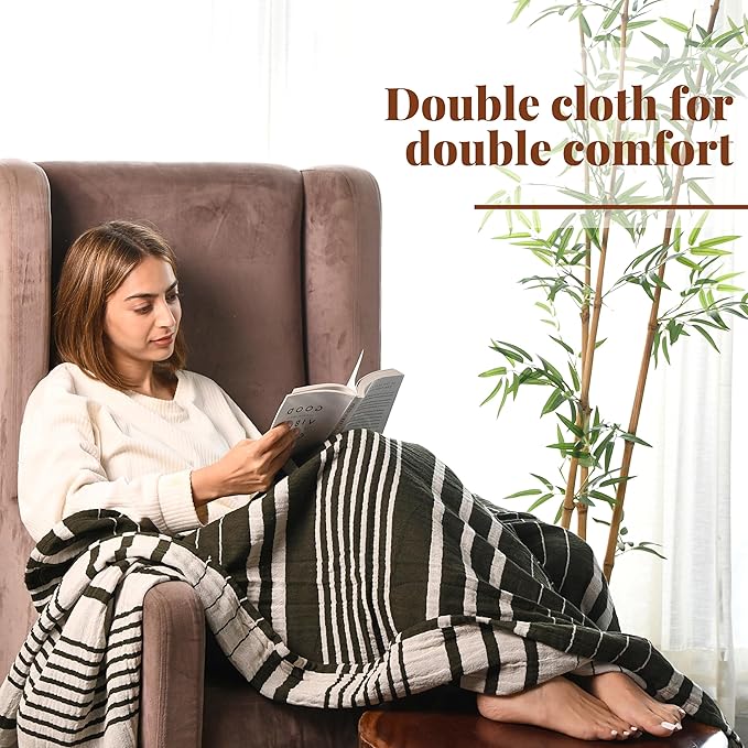 Folkulture 50" x 60" 100% Recycled Cotton Couch Blanket and Throws for Chair, Bed or Sofa, Green Throws for Home Decor