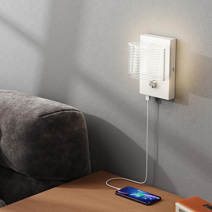 URSOLA Wall Sconce LED Wall Lamp with Dimmer Switch and USB Charging Port Oval Linear Sleek Lampshade 110 Volt Hardwired Wall Light 4000K Sconces Wall Lighting (White)