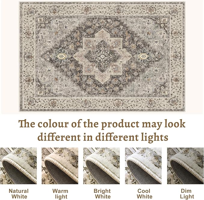 9x12 Vintage Area Rugs for Living Room, Washable Indoor Non Slip Large Area Rugs, Print Distressed Brown Carpet, Soft Low Pile Rug Foldable Floor Rug for Bedroom Dining Room Dorm