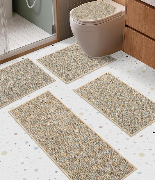 YIHOUSE Bathroom Rugs Sets 5 Pieces, Ultra Thin Non Slip Washable Bath Mat Sets, Absorbent Quick Dry Bath Mats for Bathroom Floor,Yellow