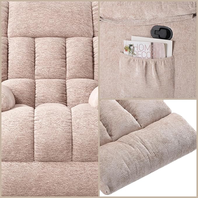 Recliner Chair, Adjustable Recliner with Side Pockets, Living Room Power Reclining Lounge Chair for Adults, Small Spaces Comfy Sofa with Theater Seating for Bedroom, Beige