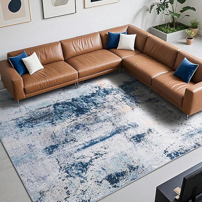 8x10 Area Rug for Living Room, Modern Washable Rug Non Slip Low Pile Large Area Rugsfor Living Room, Bedroom, Farmhouse, Dining Room, Kids Playroom, Aqua Blue