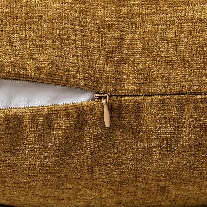 MIULEE Pack of 2 Couch Throw Pillow Covers 16x16 Inch Soft Mustard Chenille Pillow Covers for Sofa Living Room Solid Dyed Pillow Cases