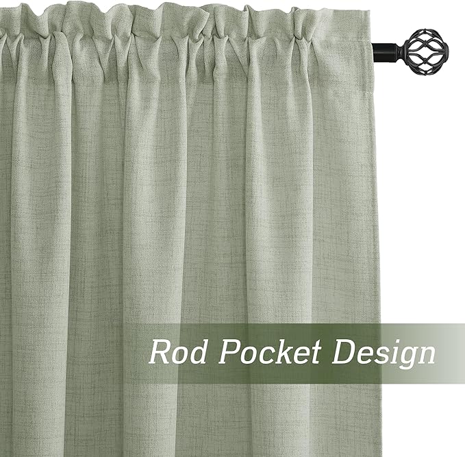 RYB HOME Linen Sheer Curtains and Drapes for Living Room and Dining Room 96 inches Length, Breathable Weave Textured/Rod Pocket Semi Sheer Curtains, Sage Green, W 52 x L 95 inches, 2 Panels Set