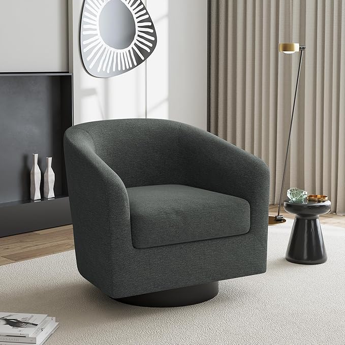 UIXE Swivel Accent Chair, Chenille Barrel Chairs Upholstered Armchair for Living Room, Modern Round Arm Chair Small Single Sofa Bedroom Reading Seat - Gray