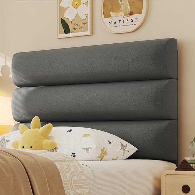 Twin Bed Frame, Platform Bed Frame with Velvet Upholstered Headboard, No Box Spring Needed, Sturdy Metal Support, Noise Free, Easy Assembly, Modern Bedroom Furniture, Grey