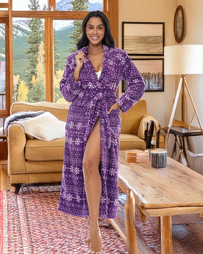 Alexander Del Rossa Womens Robe, Long Plush Bathrobe with Hood, Hooded Robes for Women Plus Size Bath Robe
