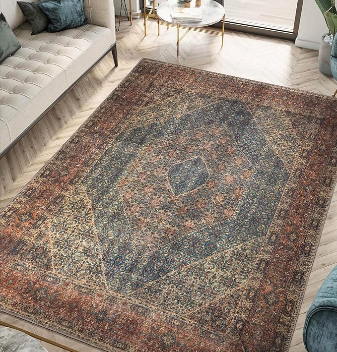 Keen Home Design 9x12 Rug - Machine Washable Area Rug with Non-Slip Backing, Ideal for Living Room, Dining Room, Bedroom - Vintage, Easy Clean, Durable, Low Pile Rug - (9' x 12')