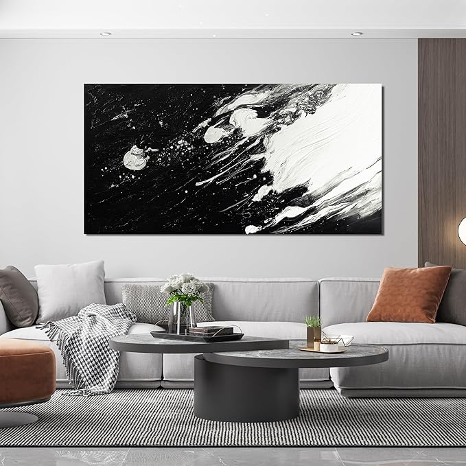Abstract Wall Art Decor Modern Black and White Wall Art Prints Canvas Wall Art for Living Room Abstract Black Art Abstract Canvas Art Wall Decor Artwork for Walls Bedroom Kitchen Wall Decor 24" X 48"