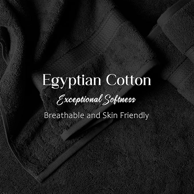 Superior Egyptian Cotton Pile 6 Piece Towel Set, Includes 2 Bath, 2 Hand, 2 Face Towels/Washcloths, Ultra Soft Luxury Towels, Thick Plush Essentials, Guest Bath, Spa, Hotel Bathroom, Black