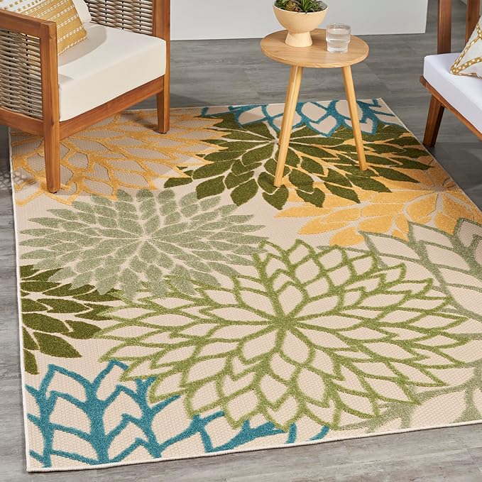 Nourison Home Aloha Tropical Indoor/Outdoor Green Multicolor 3'6" x 5'6" Area Rug, Easy Cleaning, Non Shedding, Bed Room, Living Room, Dining Room, Backyard, Deck, Patio (4x6)