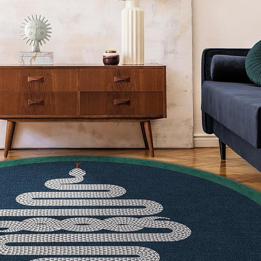 RUGGABLE x Jonathan Adler Machine Washable Modern Area Rug – Venom Sapphire 6 ft Round, Stain-Resistant, Non-Slip – Medium Rugs for Living Room, Bedroom, Hallway, Entryway & Office–with Cushioned Pad