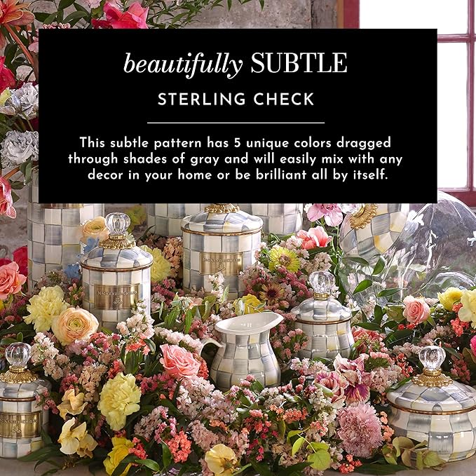 MACKENZIE-CHILDS Enamel Breakfast Bowl, Unique Soup Bowl or Cereal Bowl, Dinnerware, Sterling Check, Set of 4