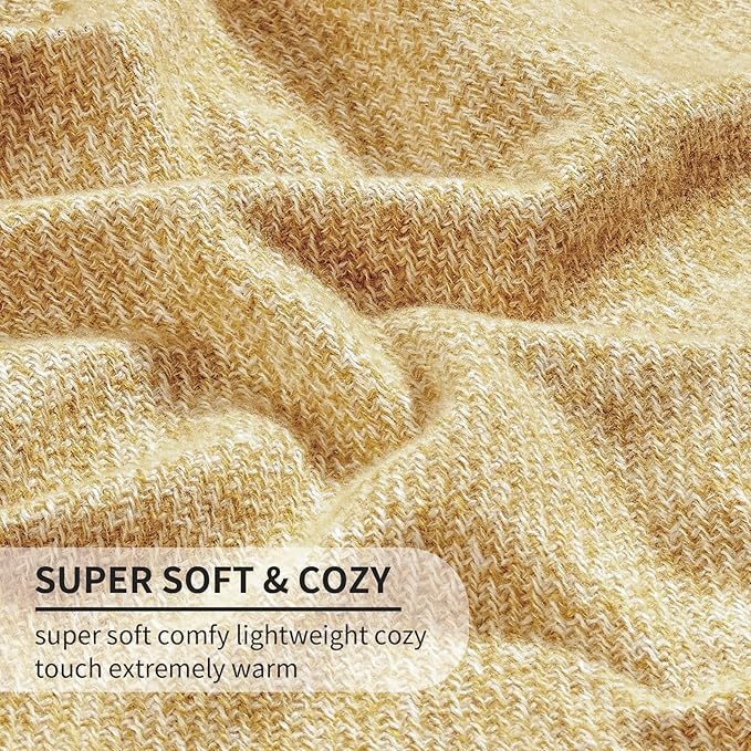 BOURINA Faux Cashmere Fringe Throw Blanket Decorative Lightweight Throw Soft Cozy for Bed or Sofa Outdoor Blanket, 50" x 70" Yellow