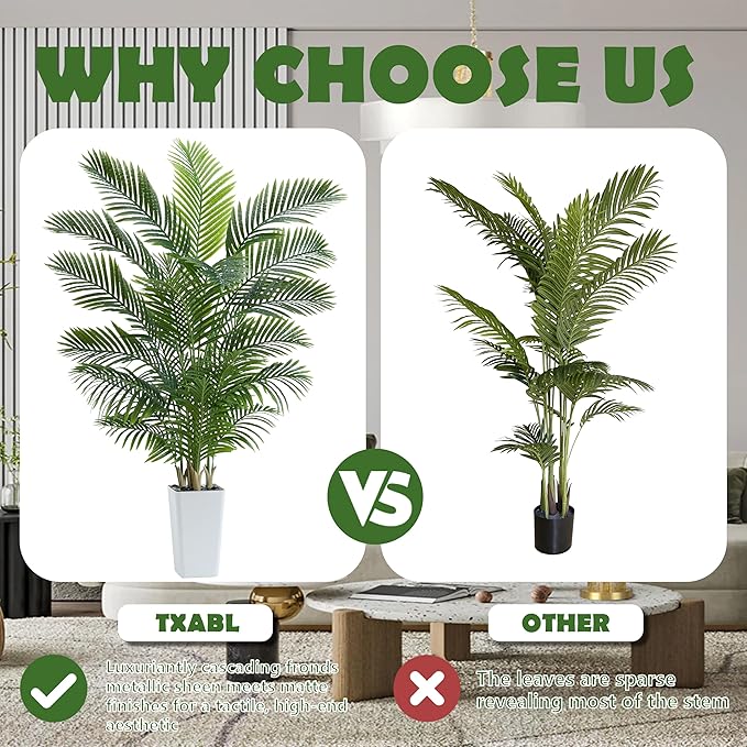 Artificial Palm Tree 6FT - Tall Fake Tree with White Taper Planter & Pebbles, UV Resistant for Indoor & Outdoor, Large Potted Faux Plant, Tropical Areca Floor Plant for Living Room, Office, Home Decor