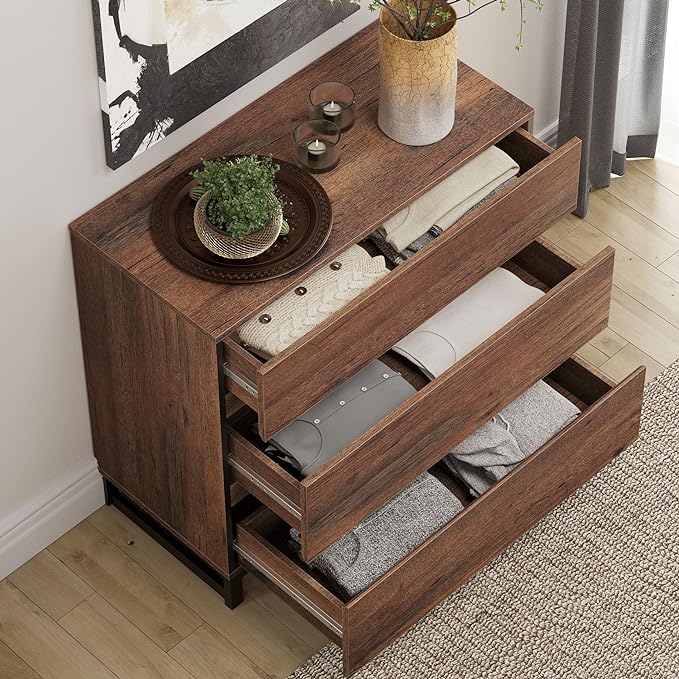 Wampat Modern TV Stand for 100 inch TVs, Entertainment Center Console with 9 Drawers and Metal Base, Living Room, Bedroom, Brown