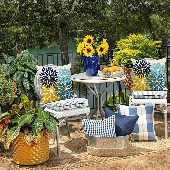 DFXSZ Outdoor Pillow Covers 20x20 Inch Set of 2 Green Yellow Blue Flower Decorative Waterproof Spring Summer Outdoor Pillow Covers for Patio Funiture Garden Couch 168F20