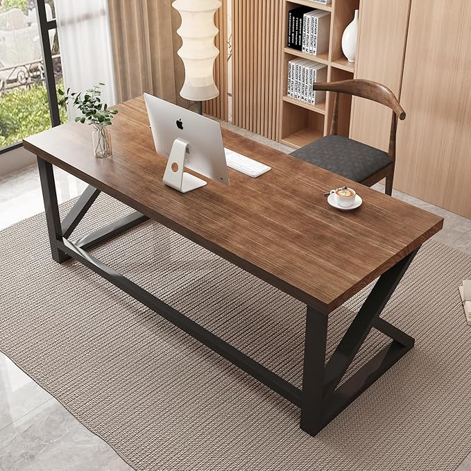 Solid Wood Computer Desk 55-inch Large Office Desk Home Simple Modern Long Desk Study Writing Desk Dining Table for Home Office