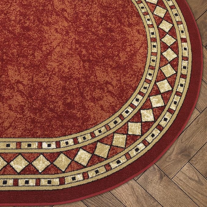 Antep Rugs Alfombras Modern Bordered 5x7 Non-Skid (Non-Slip) Low Profile Pile Rubber Backing Indoor Area Rugs (Maroon Beige, 5' x 7' Oval)