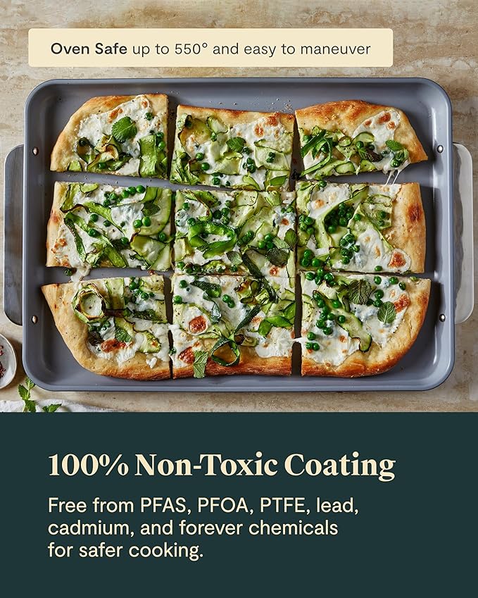 Caraway Non-Stick Ceramic Baking Sheet Duo - Naturally Slick Ceramic Coating - Non-Toxic, PTFE & PFOA Free - 18 x 13" Large & 15 x 10" Medium - Perracotta