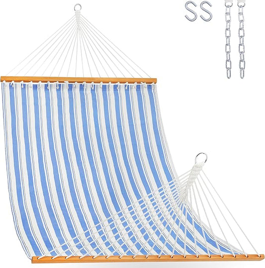 Lazy Daze Hammocks Quick Dry Hammock with Spreader Bar 2 Person Double Hammock with Chains Outdoor Outside Patio Poolside Backyard Beach 450 lbs Capacity, Blue Stripes