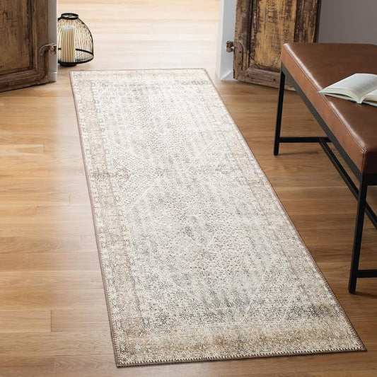 Keen Home Design 2x7 Rug - Machine Washable Runner Rug with Non-Slip Backing, Ideal for Hallway, Entryway, Kitchen, Laundry Room - Vintage, Easy Clean, Durable, Low Pile Rug - (2'6" x 7')