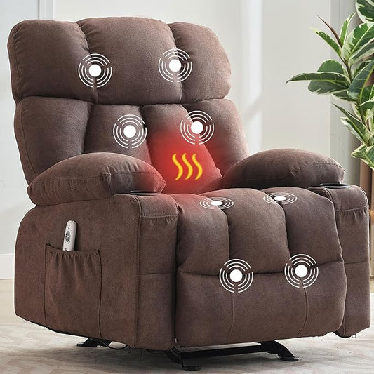 Massage Rocker Recliner Chair with Heat, Ergonomic Overstuffed Reclining Lounge Chair with Side Pockets, USB Charging Port, Sturdy Metal Frame, Comfortable Modern Design for Living Room