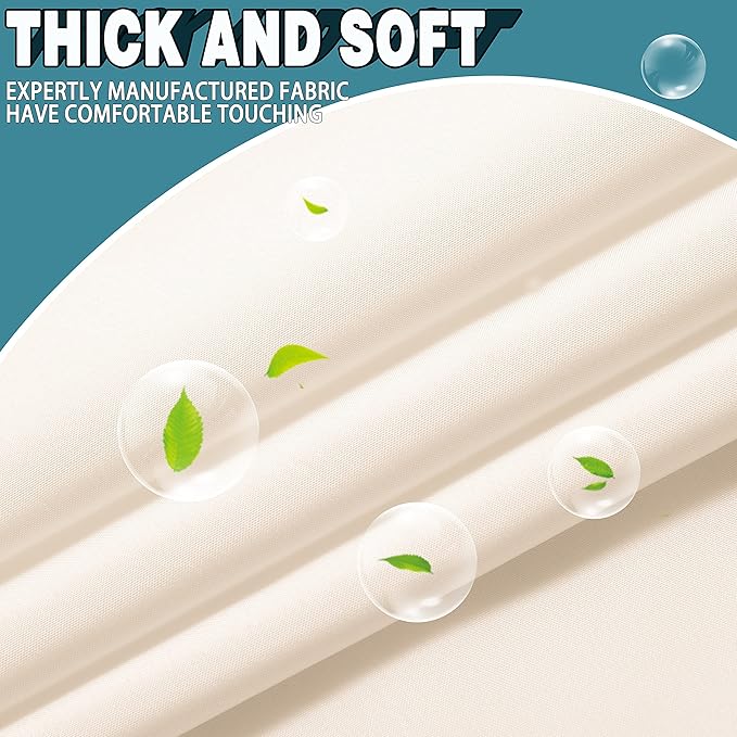 Conbo Mio No Hook Shower Curtain with Snap in Liner Set, Hotel Luxury Beige Fabric Shower Curtains for Bathroom with See Through Top Window, Washable, Waterproof 71W x 74H