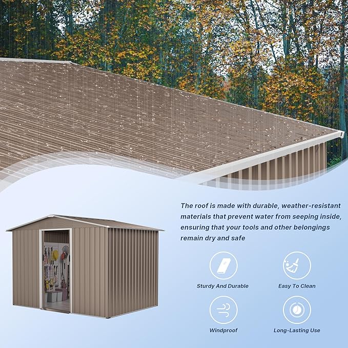 Kullavik 8FT x 6FT Outdoor Storage Shed,Waterproof Metal Tool Shed with Lockable Sliding Door and Air Vents,Metal Storage Shed for Garden,Patio