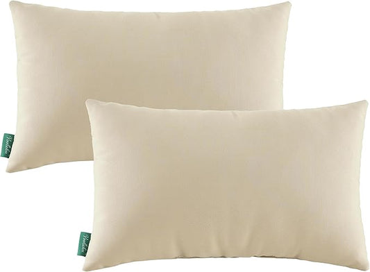 Indoor Outdoor Lumbar Pillows,Waterproof Outdoor Pillows Set of 2 for Patio Furniture,12×20 Inch,Beige