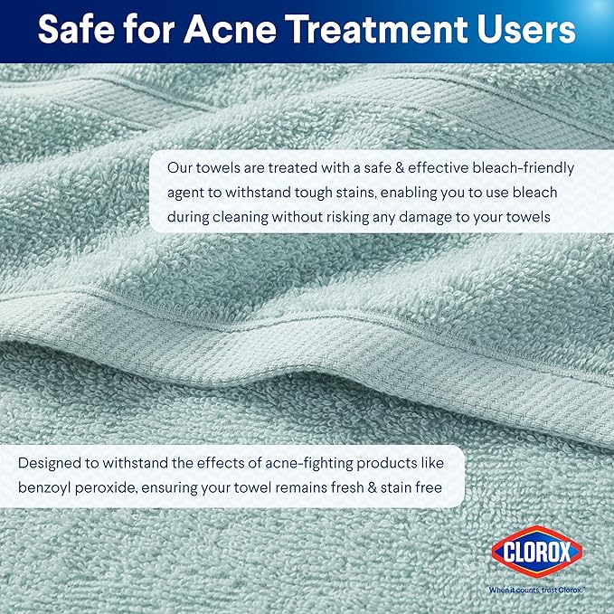 CLOROX Bleach Friendly, Quick Dry, 100% Cotton Washcloths (12" x 12"), Highly Absorbent Soft Lightweight, Ideal for Everyday Use, Easy to Wash (12 Pack, Mineral Blue)