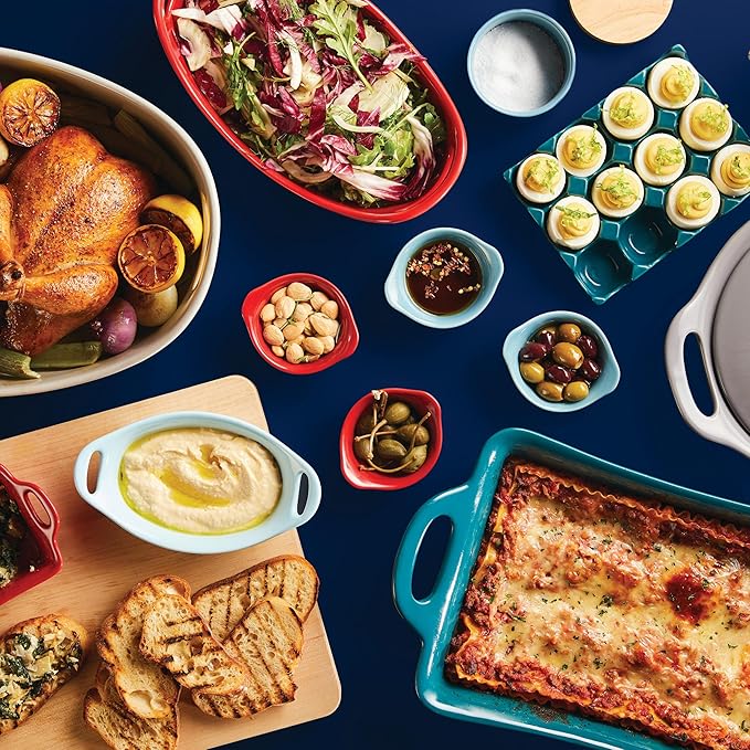 Rachael Ray Ceramics Au Gratin Set, Oval, Two 12-ounce, Agave Blue