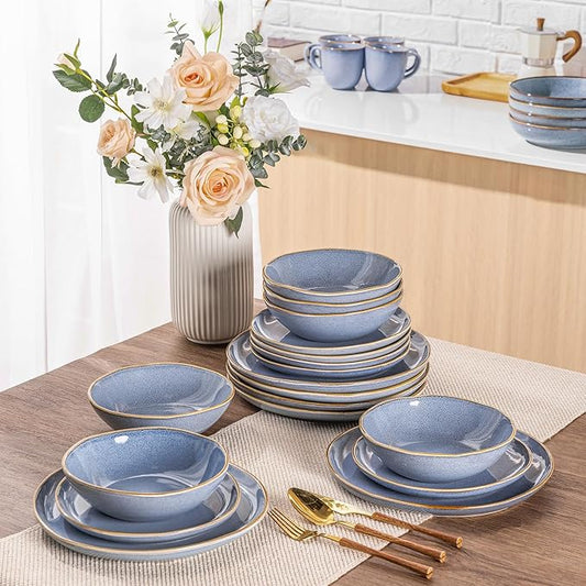 AmorArc Ceramic Dinnerware Sets,Handmade Reactive Glaze Stoneware Plates and Bowls Set,Highly Scratch Resistant Dishes | Dishwasher & Microwave Safe Dishes Set, Service for 6 (18pc)