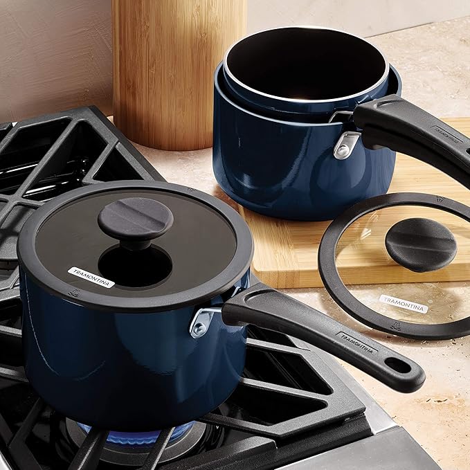 Tramontina Aluminum Non Stick 6-Piece Nesting Sauce Pan Set with Lids - Naval, Kitchen Nonstick Cookware Set, Dishwasher and Oven Safe