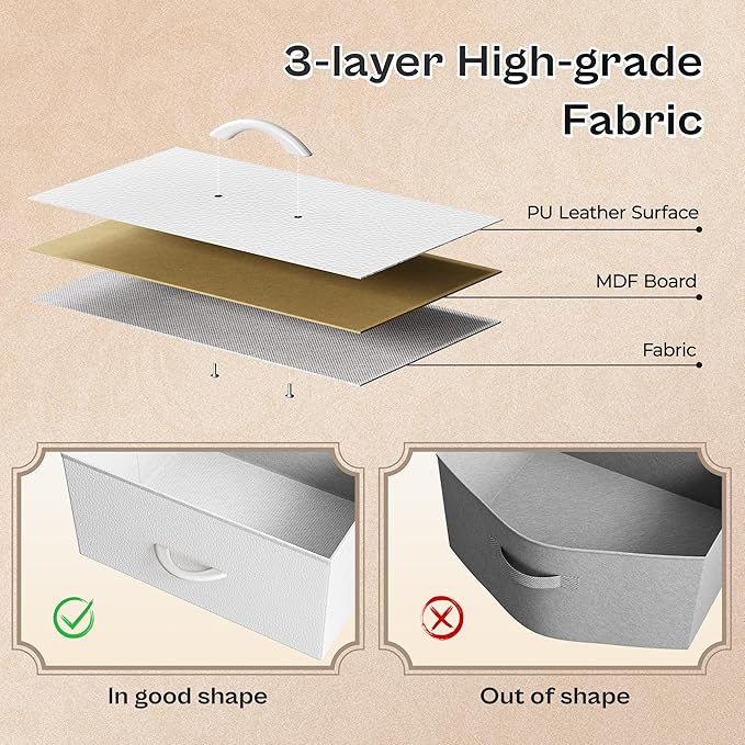 Huuger LED TV Stand for Bedroom, 55 Inch Fabric Dresser with Power Outlets, Entertainment Center for 60, 55, 50 Inch TV, 6 Drawer Dresser for Bedroom, Chest of Drawers with Shlef, PU Leather, White